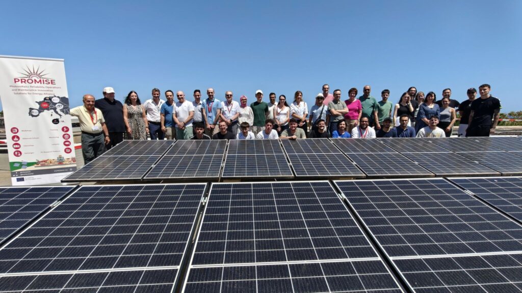 Researchers and trainees attending a solar energy training session at PROMISE Advanced School, Malta.